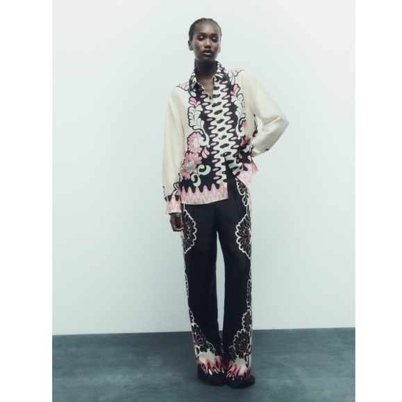 Zara Pants - ❌️SOLD❌️ZARA SET FLORAL PRINT SHIRT AND STRAIGHT CUT PANTS SIZE S